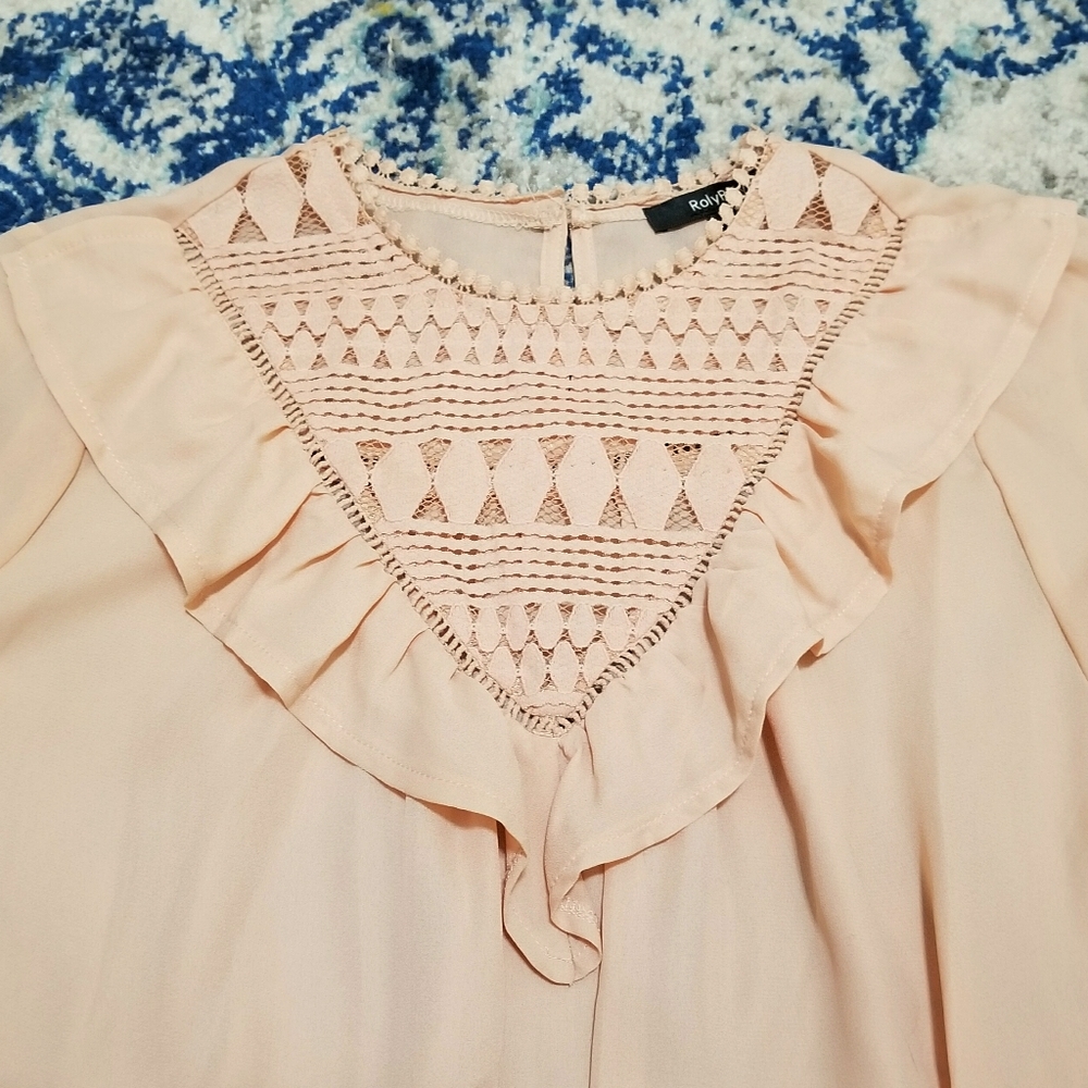 RolyPoly Crochet Inset Ruffle Front Blouse Blush - Picture 5 of 7
